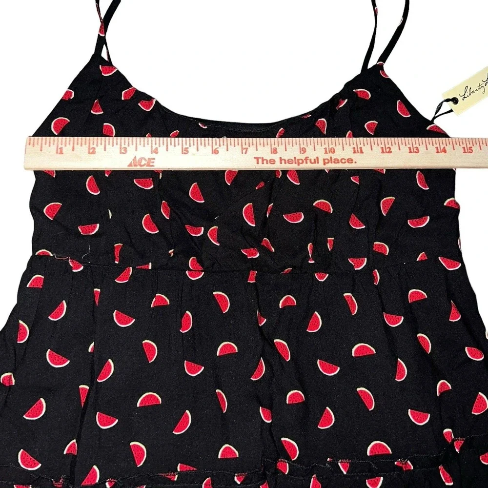 Lily White Watermelon Print Tiered‎ Mini Dress Black Red Smocked Back Adjustable